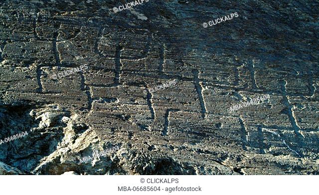 Petroglyphs in the Natural Reserve in Grosio, Valtlellina, Lombardy, Italy, Europe