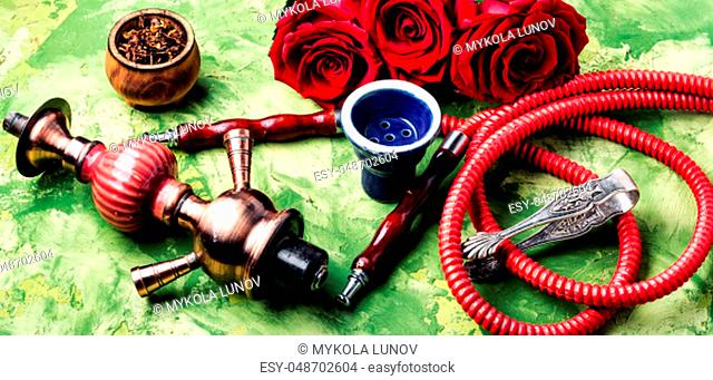 East hookah with rose aroma for relax.Shisha hookah.Hookah with flower