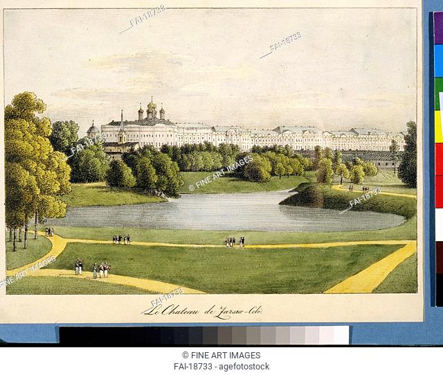 The Catherine Palace in Tsarskoye Selo. Martynov, Andrei Yefimovich (1768-1826). Lithograph, watercolour. Classicism. 1821-1822. State Museum of A. S