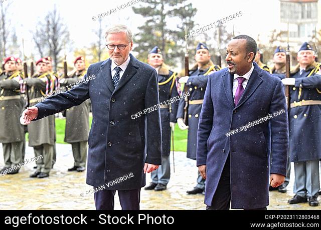 Prime Minister Petr Fiala (ODS), left, receives Prime Minister of Ethiopia Abiy Ahmed in Czech Government Office, Prague, Czech Republic, on November 28, 2023