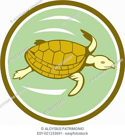 Sea Turtle Swimming Circle Cartoon