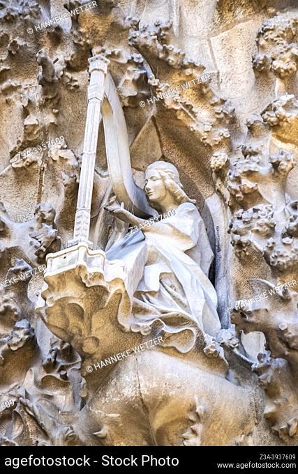 Detail of the exterior of the Sagrada Familia in Barcelona, Spain, Europe