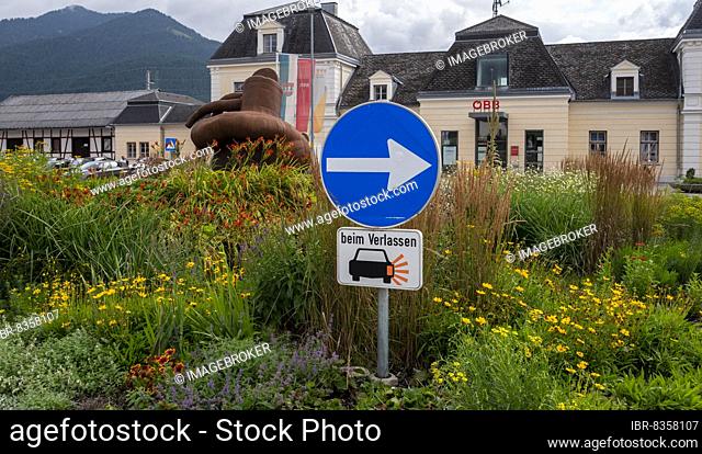 Traffic sign at the long-distance railway station of the village Reutte Tyrol, Austria, Europe