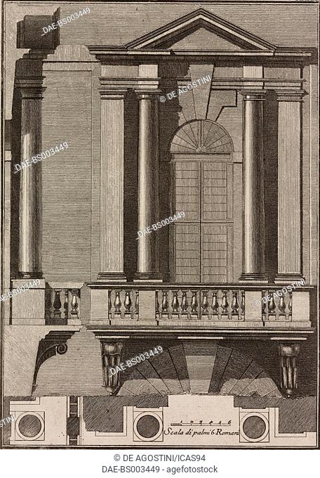 Window designed by Baldassarre Peruzzi for the Spinola Palace (Palazzo dei Convertendi), Rome, Italy, engraving from Il Vignola Illustrato
