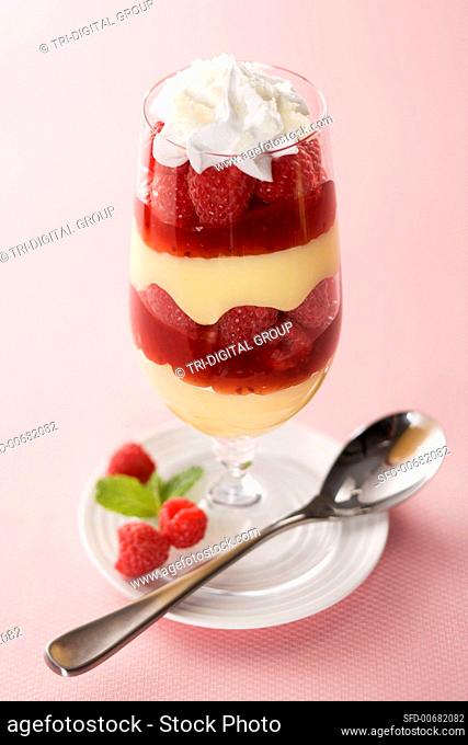 Raspberry Parfait on a Plate with a Spoon