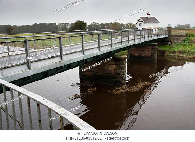 Toll bridge over river, connecting districts of Fylde and Over Wyre, Cartford Toll Bridge, River Wyre, near Great Eccleston, Lancashire, England, october