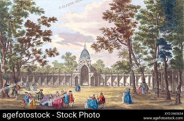 A view of the Temple of Comus &c. in Vauxhall Gardens. London, England. After a print dated 1751 from a work by Caneletto. Published by Robert Sayer
