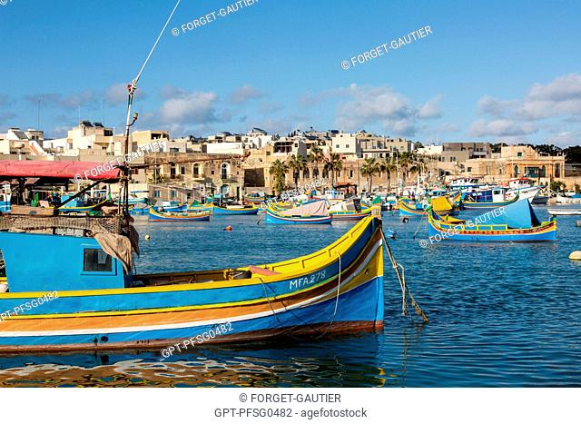 PORT OF MARSAXLOKK AND LUZZUS, THE TRADITIONAL COLOURFUL FISHING BOATS, MALTA