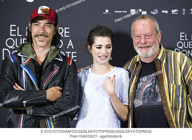 Oscar Jaenada, Joana Ribeiro and Terry Gilliam at the Photocall for the movie 'El hombre que mató a Don Quixote / The Man Who Killed Don Quixote' at the NH...