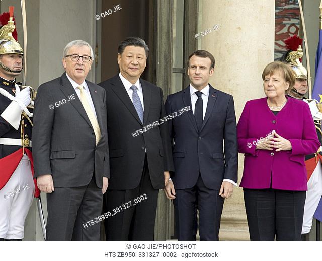 (190326) -- PARIS, March 26, 2019 () -- Chinese President Xi Jinping meets with French President Emmanuel Macron, German Chancellor Angela Merkel and European...