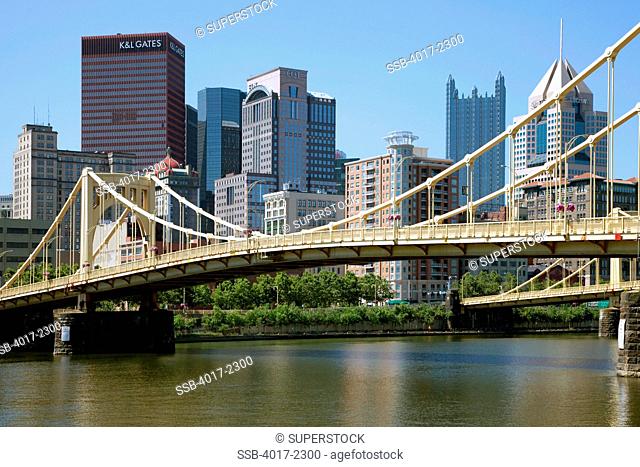 Rachel Carson Bridge, also known as the Ninth Street Bridge, spans the Allegheny River in Pittsburgh