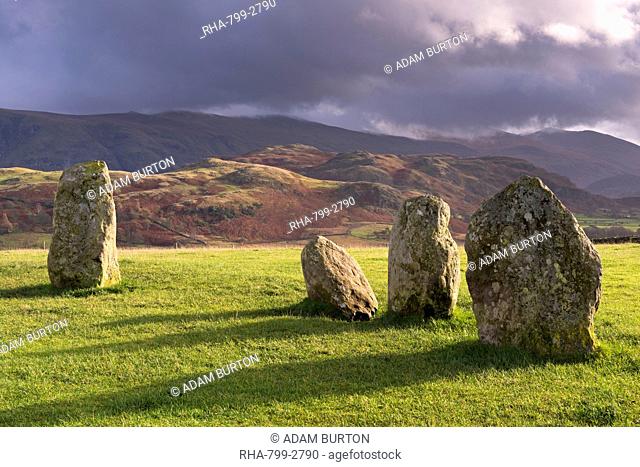 Megalithic standing stones forming part of Castlerigg Stone Circle, Lake District, Cumbria, England, United Kingdom, Europe