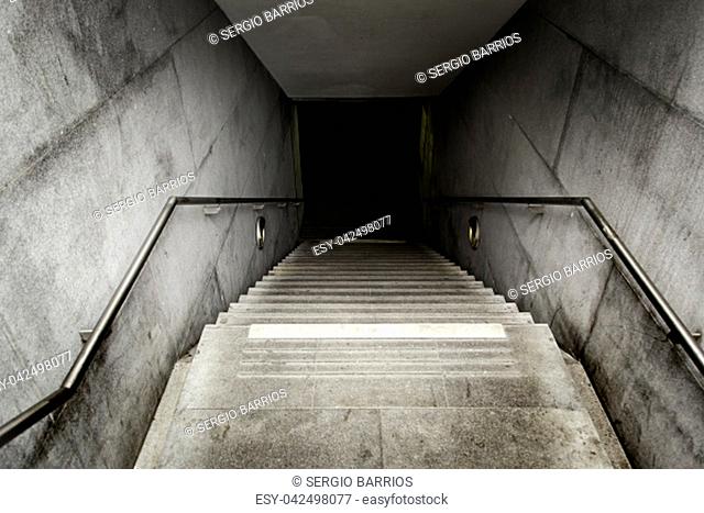 Stairs of an access to an underground tunnel, detail of stairs for pedestrians