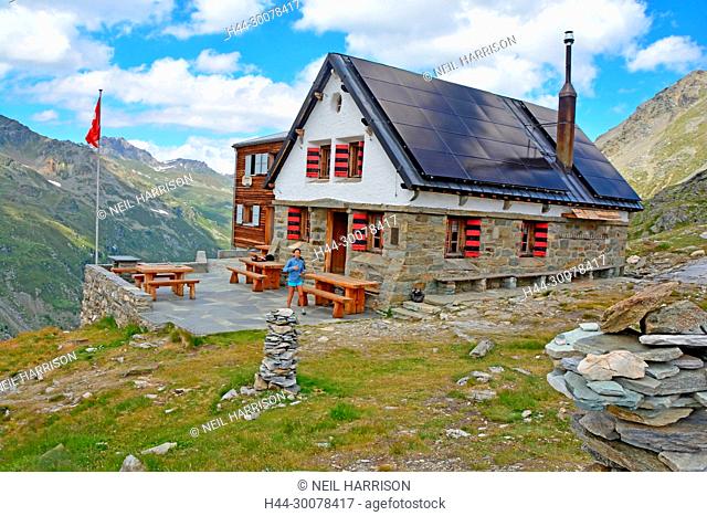 The Turtmann Mountain Hut, high in the Turtmann Valley in the Southern Swiss Alps
