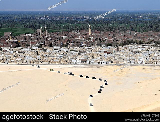 The motorcade arrives for a visit of the excavation site of Dayr-al-Barsha on the third day of a royal visit to Egypt, from 14 to 16 March