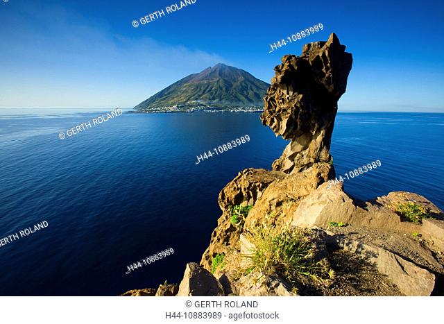 Strombolicchio, Italy, Europe, Lipari Islands, island, isle, volcano chimney, volcano rest, sea, Mediterranean Sea, erosion, decomposition, island, isle