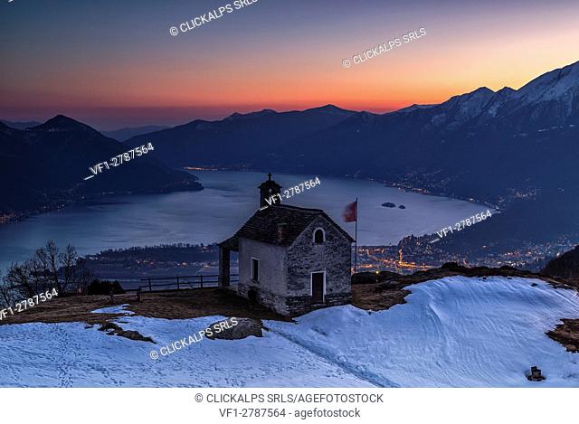 Switzerland, Ticino, Lake Maggiore, Locarno, mount of Lego, sunset,