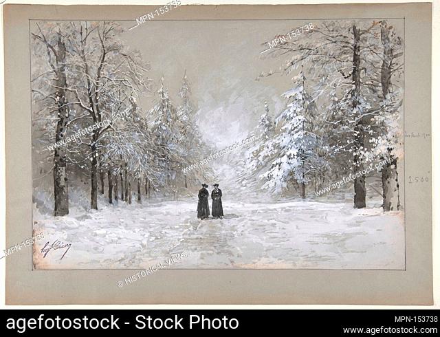 Winter Scene with Two Men. Artist: Eugène Cicéri (French, Paris 1813-1890 Fontainebleau); Date: 1830-90; Medium: Watercolor over graphite, heightened with white