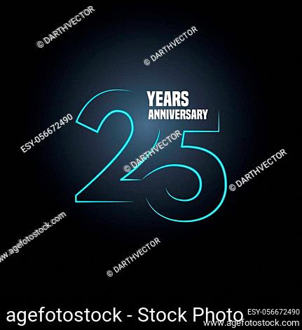 25 years anniversary vector logo, icon. Graphic design element with neon number for 25th anniversary