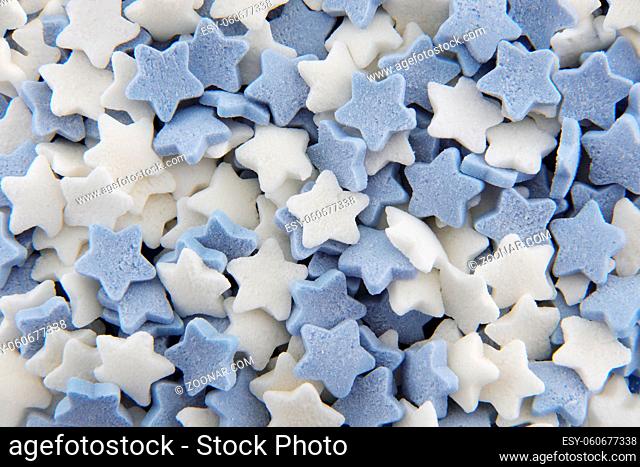 Blue and white sugar stars cake decorations sprinkles