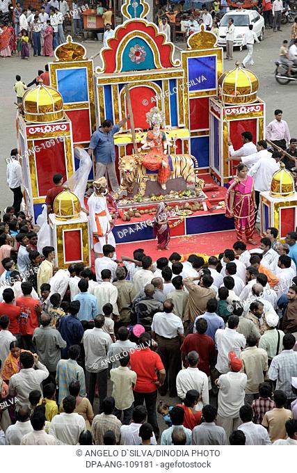 Navaratri dandiya garba Festival ; Procession of Ma Ambadevi ; Bhavani Devi from Kalwa to Tembhi Naka ; Thane ; Maharashtra ; India ; NO MR ; NO PR