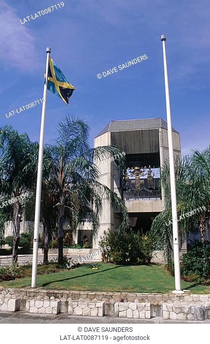 Conference Centre. Modern building. Flag