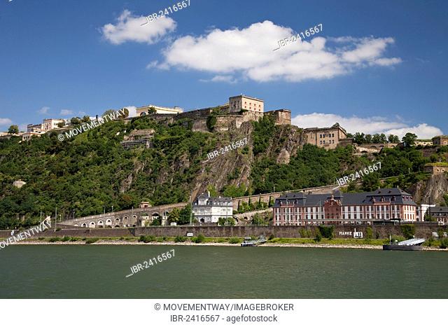 Ehrenbreitstein Castle above the Rhine river, Koblenz, Rhineland-Palatinate, Germany, Europe, PublicGround