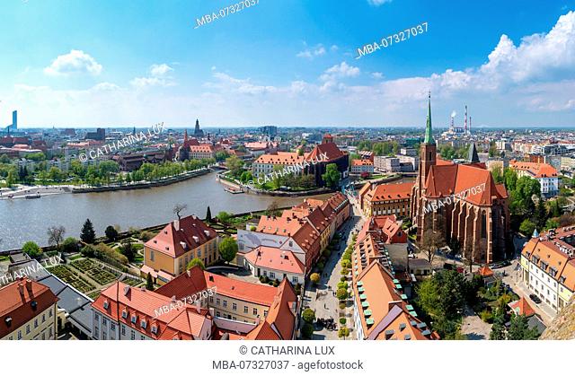 Panorama, Poland, Wroclaw, view from cathedral over cathedral island and old town