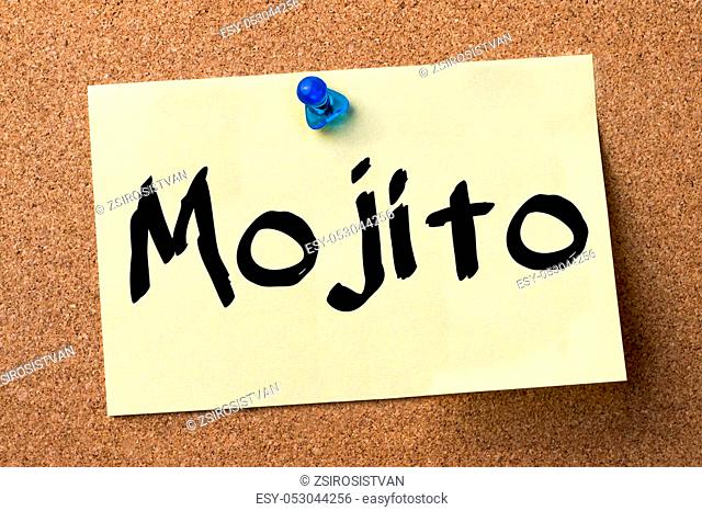Mojito - adhesive label pinned on bulletin board - horizontal image