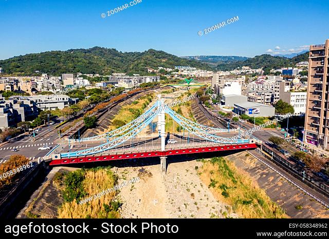 Taichung, Taiwan - November 28th, 2019: aerial view of modern bridge at Taichung City, Taiwan, Asia