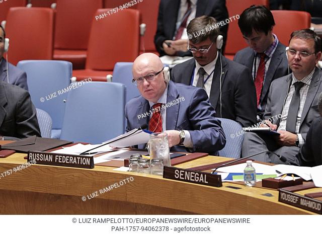 United Nations, New York, USA, August 29 2017 - Vassily Alekseevich Nebenzia, Permanent Representative of the Russian Federation to the UN