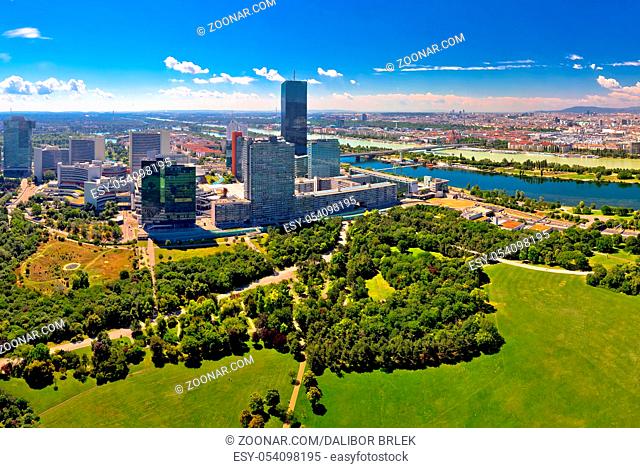 Vienna skyline and cityscape aerial panoramic view, capital of Austria