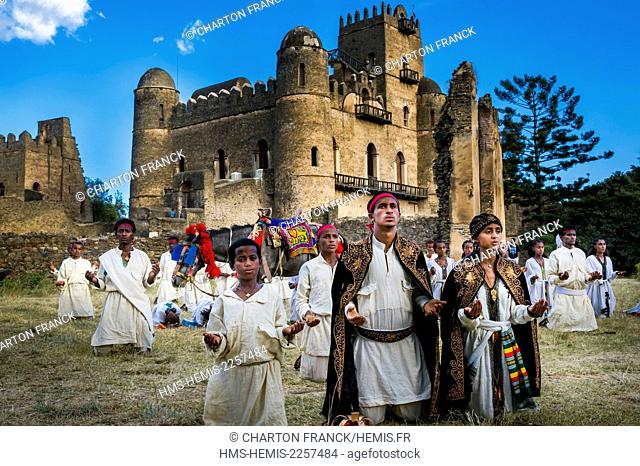 Ethiopia, Gondar, middle age castles of the Fasilidas dynasty, listed as World Heritage by UNESCO, reconstitution of King Fasilidas' history with his guard