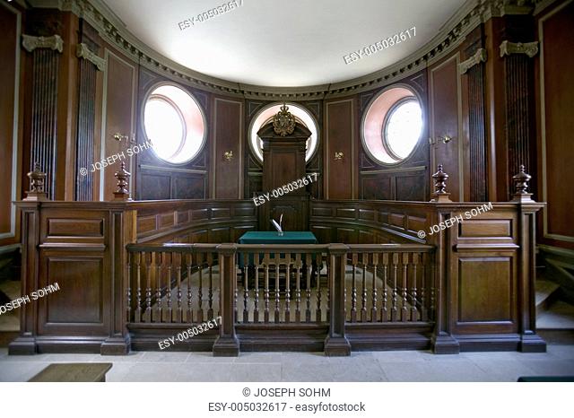 Early court room in Capitol Building of Colonial Williamsburg, Virginia