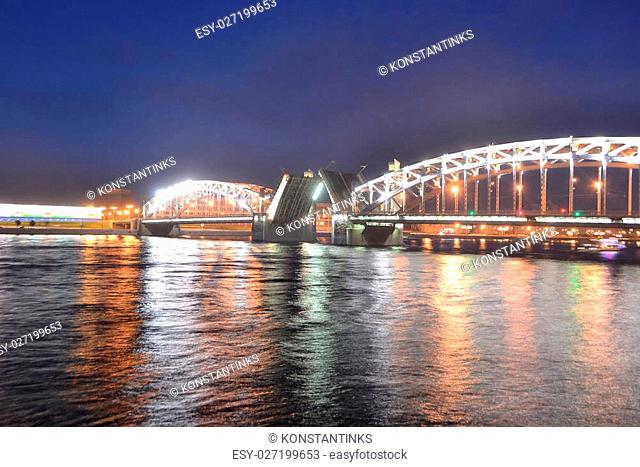 Peter the Great Bridge at night (Bolsheokhtinsky Bridge), St.Petersburg, Russia