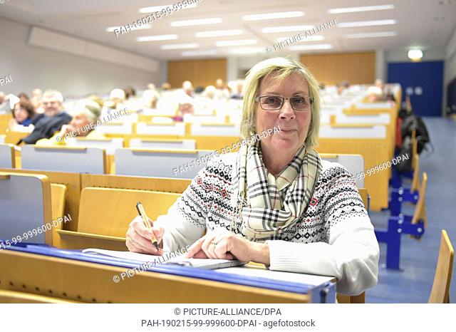 24 January 2019, Hessen, Frankfurt/Main: Roswitha Waldmann is sitting in a lecture hall of the Johann Wolfgang Goethe University before the beginning of a...