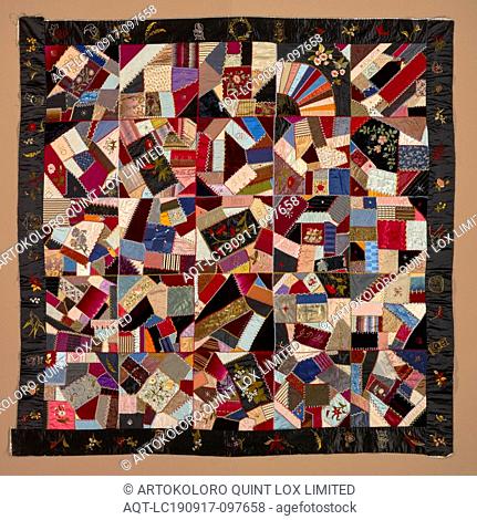 crazy quilt top, Unknown, about 1890, silk and velvet, pieced, embroidered, and painted, 69-1/2 x 70-1/4 in., Sewn, front side, second column from left