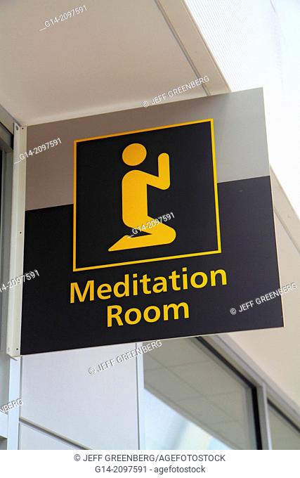 New Jersey, Newark, Newark Liberty International Airport, EWR, terminal, concourse, gate area, sign, meditation room,