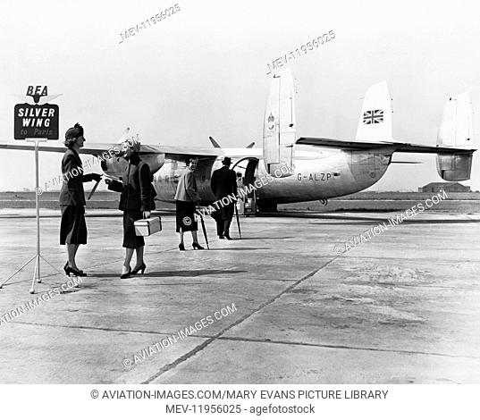 Passenger Boarding Bea Airspeed As-57 Ambassador Airliner Silver Wing Service to Paris