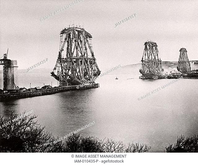 Forth Railway Bridge from the South-East, c1890, Scotland  Completing the first bay  This bridge, built for the North British Railway Company