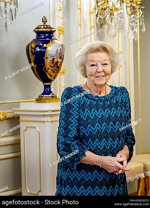 Princess Beatrix of The Netherlands at Palace Noordeinde in The Hague, on December 15, 2023, to receive the first Kingdom Calendar