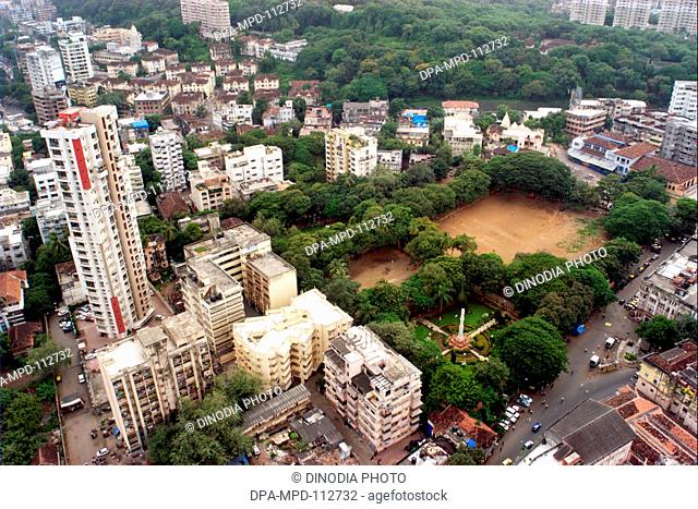 An aerial view of August Kranti Ground surrounded by high residential buildings in Grant road ; Bombay Mumbai ; Maharashtra ; India