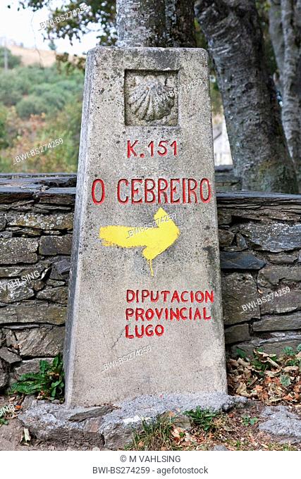 kilometre stone 151 on St james Way, Spain, Galicia, Lugo, O Cebreiro