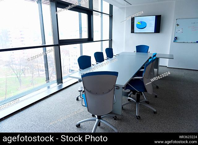 interior of new modern office meeting room with big windows