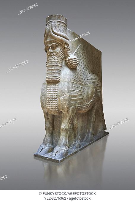 Stone statue of a winged bull. From city gate no 3, Inv AO 19859 from Dur Sharrukin the palace of Assyrian king Sargon II at Khorsabad, 713-706 BC