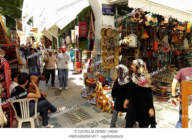 Tunisia, Tunis, medina listed as World Heritage by UNESCO, view of the medina and the souk