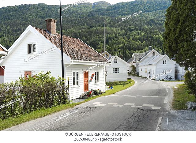 streetview of village Solvorn, Norway, Sognefjorden