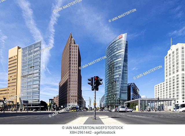 Cityscape of Potsdamer Platz modern business and entertainment district in Berlin, Germany