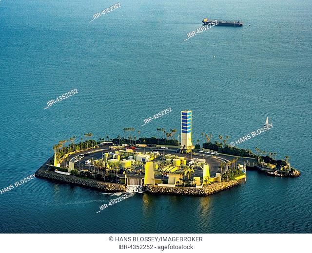Oil island off Long Beach, White Island, THUMS T-3 Island White, Long Beach, Los Angeles County, California, USA
