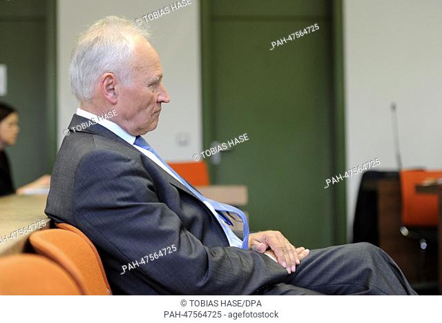 Former Bavarian Minister of Finance, Erwin Huber (CSU) sits in the courtroom as witness before the start of a court session in the trial against former managers...